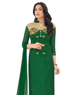 Green Chanderi Embroidery Straight Suits