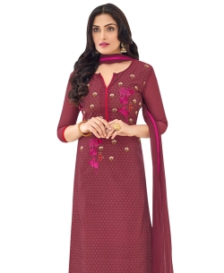 Maroon Chanderi Embroidery Straight Suits