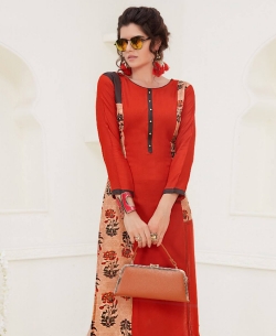 Red Rayon Printed A Line Kurtis