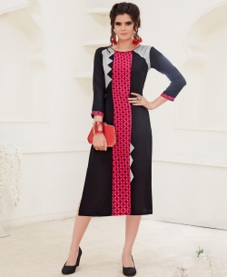 Black Rayon Printed A Line Kurtis