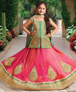 Pink Silk Heavy Embroidery Girls A Line Lehengas