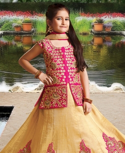 Beige Silk Heavy Embroidery Girls A Line Lehengas