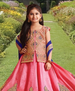 Pink Silk Heavy Embroidery Girls A Line Lehengas