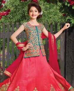 Pink Silk Heavy Embroidery Girls A Line Lehengas
