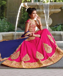 Pink Silk Heavy Embroidery Girls A Line Lehengas