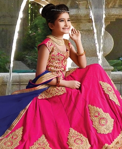 Pink Silk Heavy Embroidery Girls A Line Lehengas