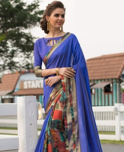 Blue Art Silk Printed Half And Half Sarees