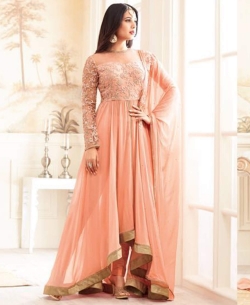 Peach Georgette Embroidery Anarkali Suits