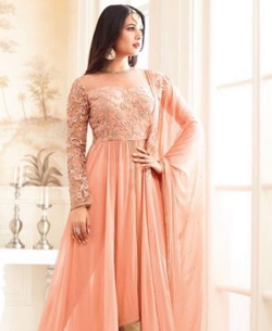 Peach Georgette Embroidery Anarkali Suits