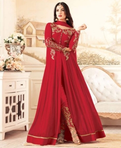 Red Georgette Embroidery Anarkali Suits