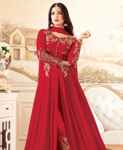 Red Georgette Embroidery Anarkali Suits