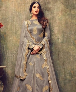 Grey Silk Embroidery Anarkali Suits