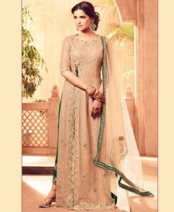 Beige Net Embroidery Anarkali Suits
