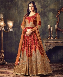Orange Georgette Embroidery Anarkali Suits