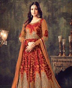Orange Georgette Embroidery Anarkali Suits