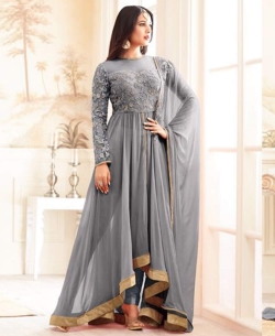 Grey Georgette Embroidery Anarkali Suits