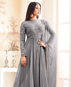 Grey Georgette Embroidery Anarkali Suits