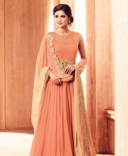 Peach Georgette Embroidery Anarkali Suits