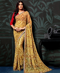 Yellow Chiffon Printed Regular Sarees