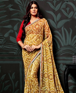 Yellow Chiffon Printed Regular Sarees