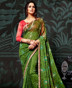 Green Chiffon Printed Regular Sarees