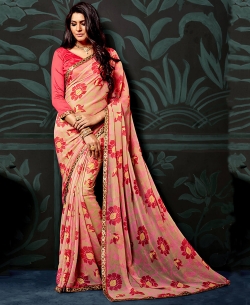 Peach Chiffon Printed Regular Sarees