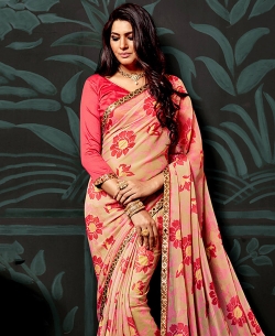 Peach Chiffon Printed Regular Sarees