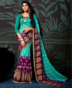 Teal Chiffon Printed Regular Sarees