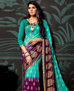 Teal Chiffon Printed Regular Sarees