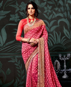 Pink Chiffon Printed Regular Sarees