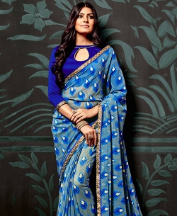 Royal Blue Chiffon Printed Regular Sarees
