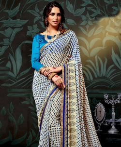 Cream Chiffon Printed Regular Sarees