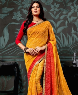 Orange Chiffon Printed Regular Sarees
