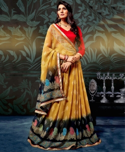 Yellow Chiffon Printed Regular Sarees