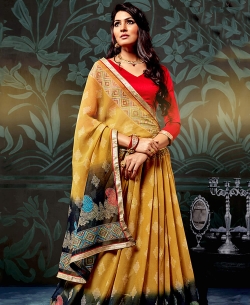 Yellow Chiffon Printed Regular Sarees