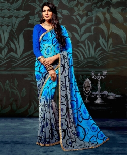 Sky Blue Chiffon Printed Regular Sarees
