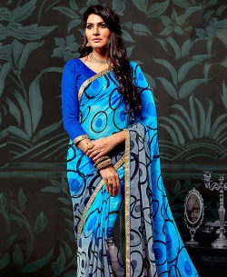 Sky Blue Chiffon Printed Regular Sarees