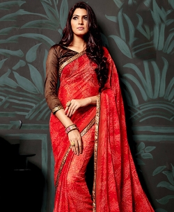 Red Chiffon Printed Regular Sarees