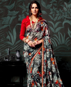 Black Chiffon Printed Regular Sarees