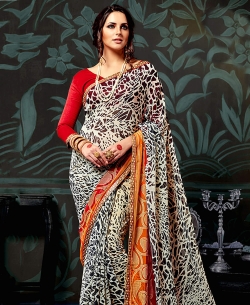 Off White Chiffon Printed Regular Sarees