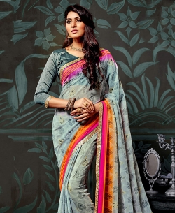 Grey Chiffon Printed Regular Sarees