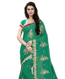 Green Georgette Embroidery Designer Sarees