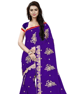 Purple Georgette Embroidery Designer Sarees