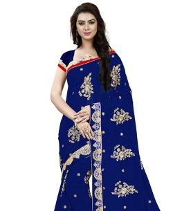 Navy Blue Georgette Embroidery Designer Sarees