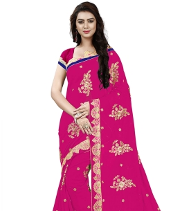 Pink Georgette Embroidery Designer Sarees