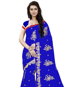 Royal Blue Georgette Embroidery Designer Sarees