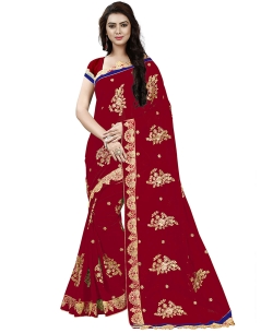 Maroon Georgette Embroidery Designer Sarees