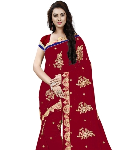 Maroon Georgette Embroidery Designer Sarees