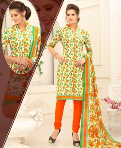 Cream Cotton Printed Chudidhar Suits