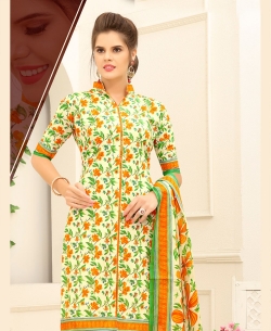 Cream Cotton Printed Chudidhar Suits